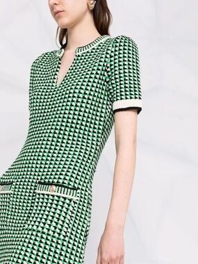 Maje Green Black White Houndstooth Knit Dress